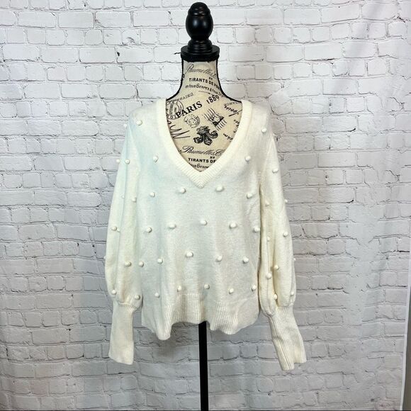 Madewell Bobble Dashwood V-Neck Sweater in Coziest Yarn Cream Sz M K5432 - Picture 1 of 10